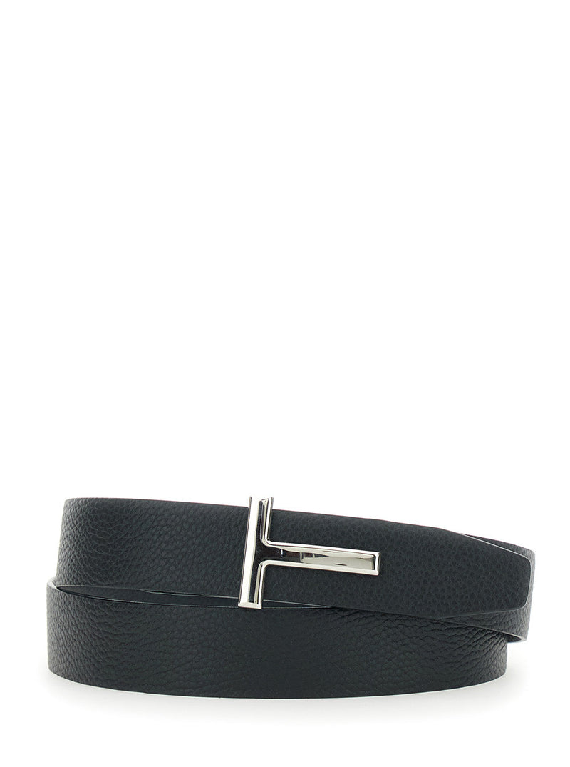 Tom Ford T-Buckle Reversible Leather Belt — Blue Calf