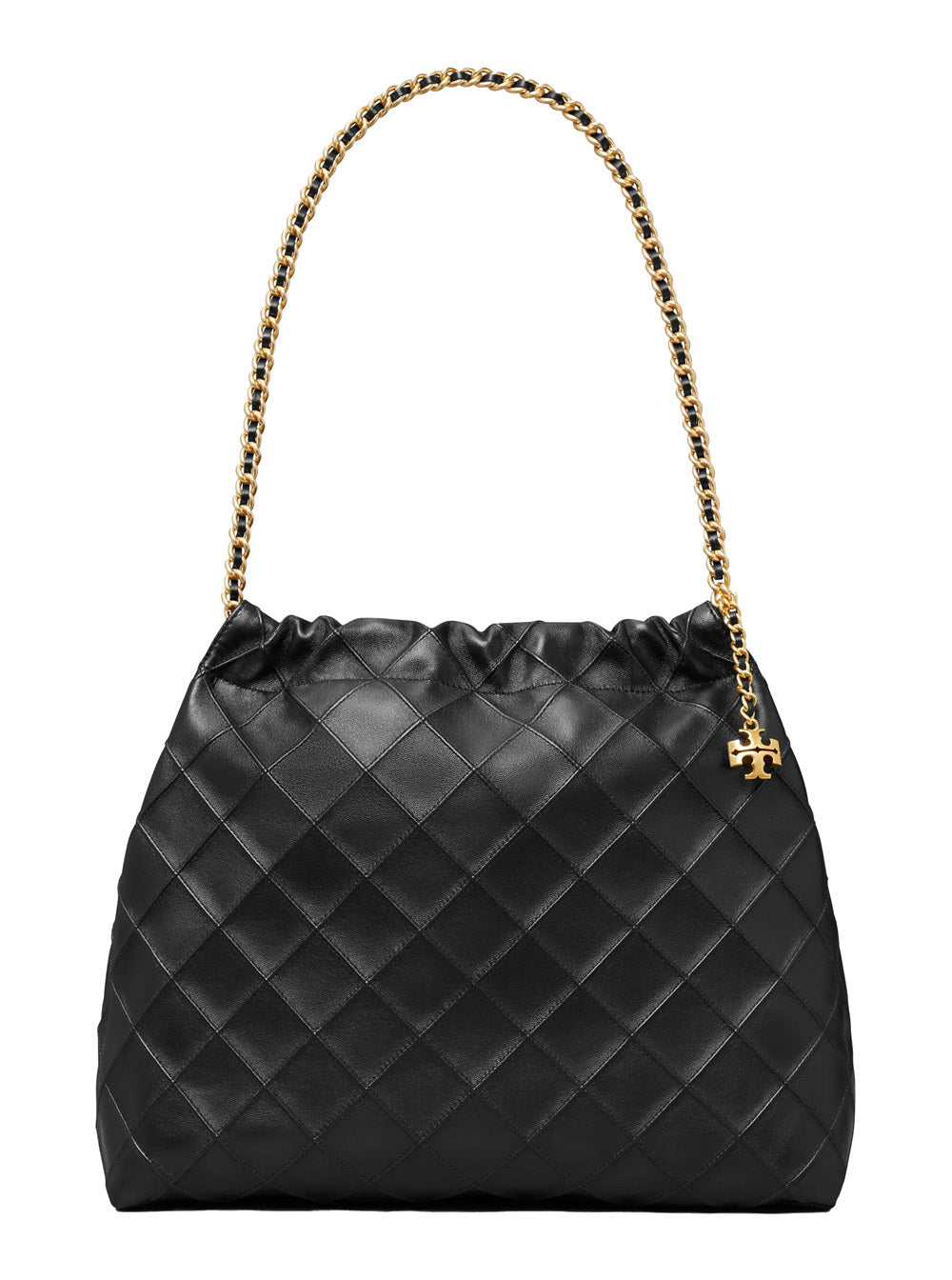 Tory Burch Diamond-Quilted Lambskin Shoulder Bag — Black Lamb Leather