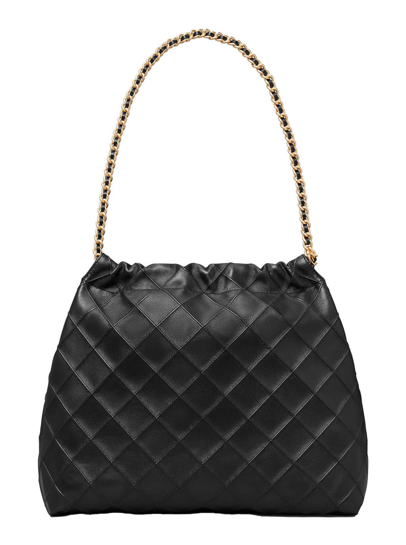 Tory Burch Diamond-Quilted Lambskin Shoulder Bag — Black Lamb Leather