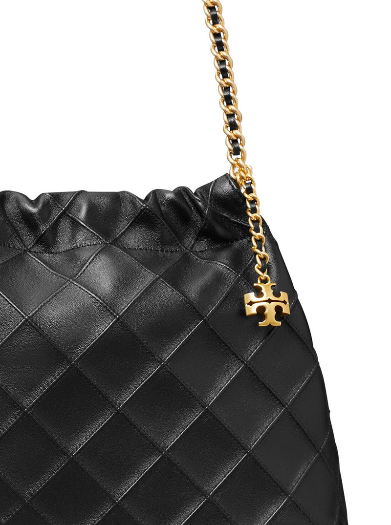 Tory Burch Diamond-Quilted Lambskin Shoulder Bag — Black Lamb Leather