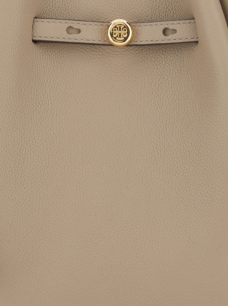 Tory Burch Romy Bucket Bag — Beige Cowhide Leather