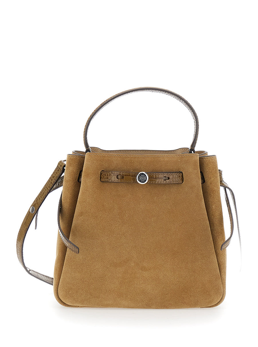 Tory Burch Romy Bucket Bag — Beige Calf Leather