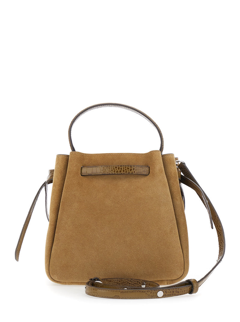 Tory Burch Romy Bucket Bag — Beige Calf Leather