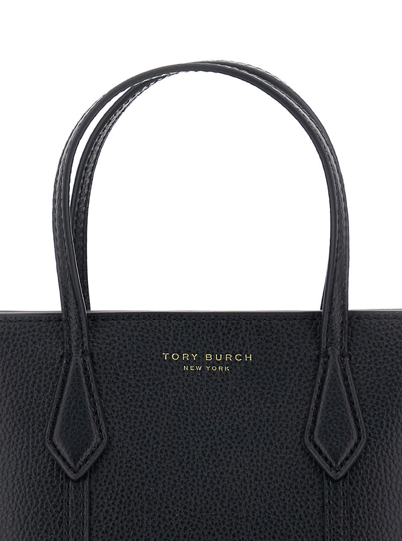 Tory Burch Perry Tote Bag — Black Grained Leather