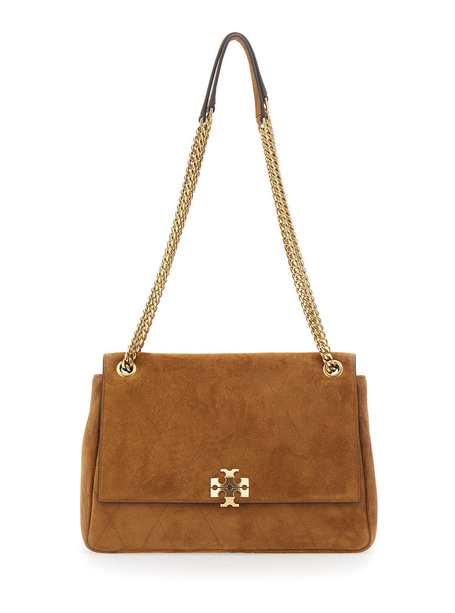 Tory Burch Charlie Shoulder Bag — Brown Calf Suede