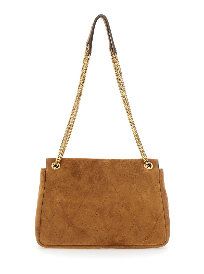 Tory Burch Charlie Shoulder Bag — Brown Calf Suede