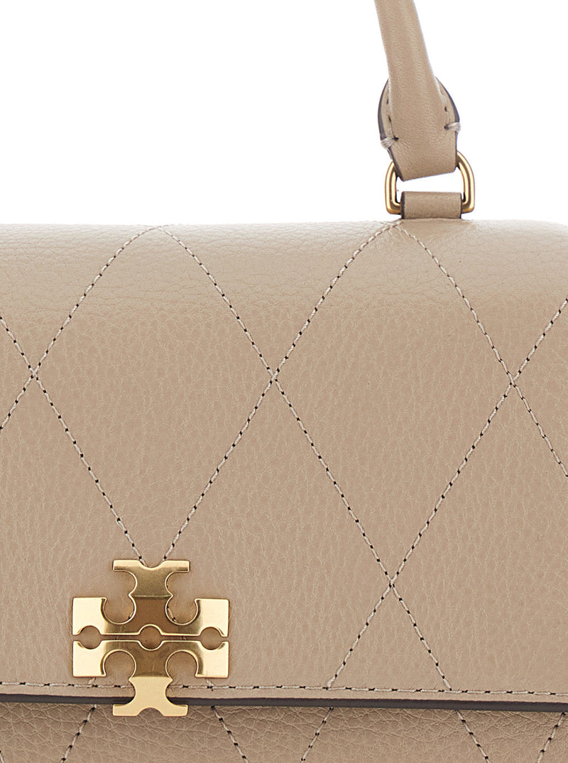 Tory Burch Mini Charlie Top Handle Bag — Beige Cow Leather