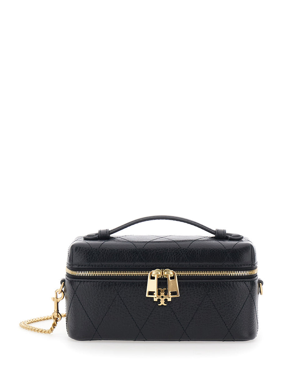 Tory Burch Charlie Vanity Case — Black Cow Leather Bag