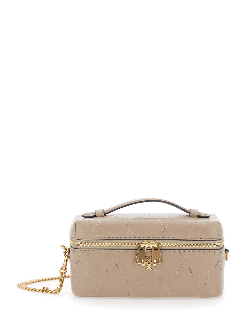 Tory Burch Charlie Vanity Case — Gray Cowhide Leather Bag