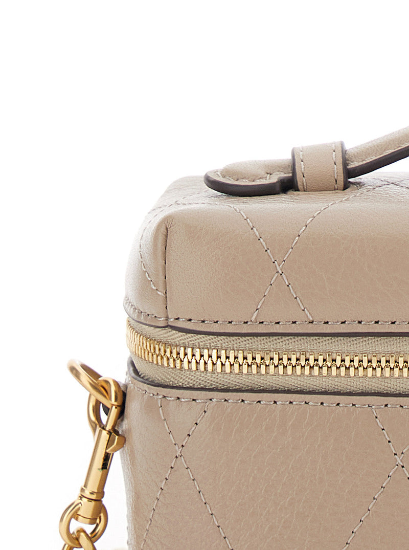 Tory Burch Charlie Vanity Case — Gray Cowhide Leather Bag