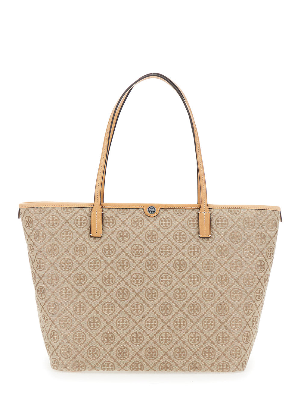 Tory Burch Logo-Monogram Canvas Tote Bag — Beige Cotton