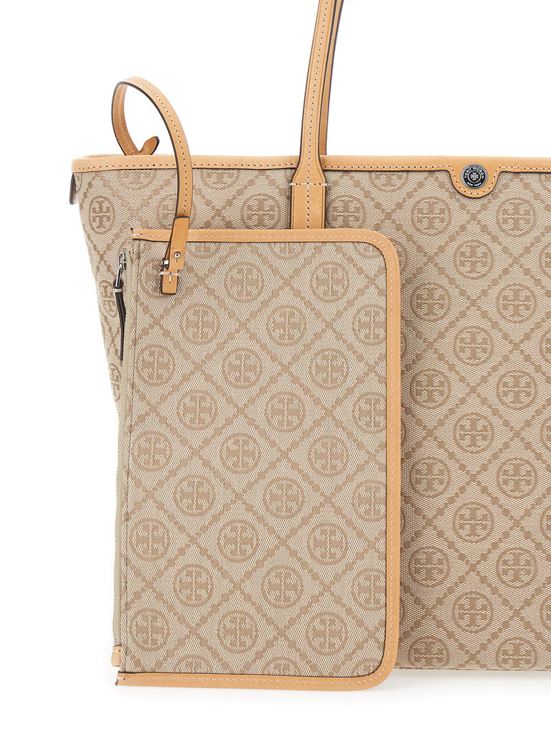 Tory Burch Logo-Monogram Canvas Tote Bag — Beige Cotton