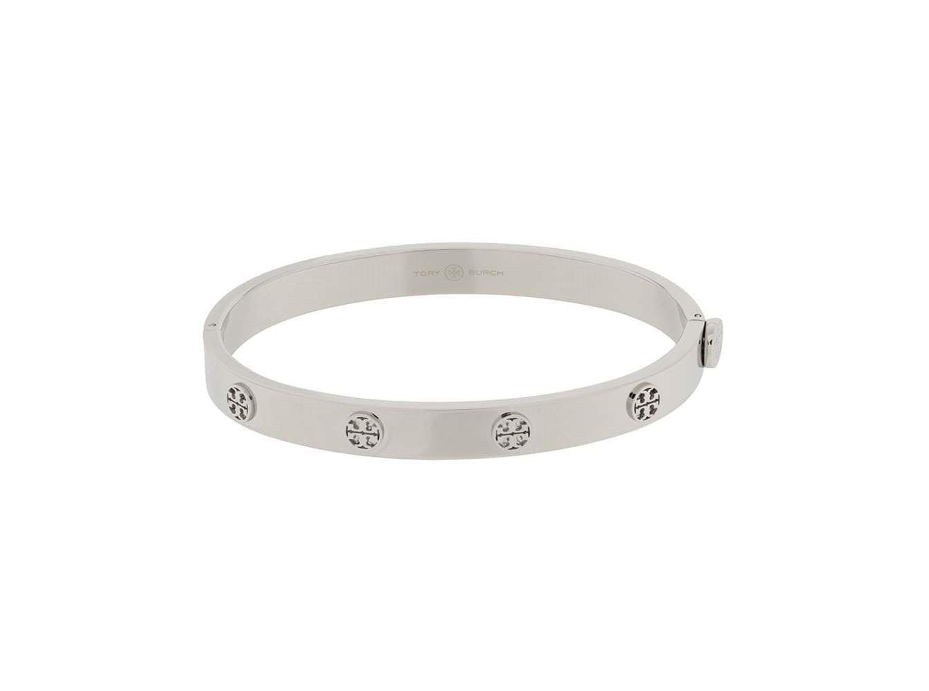 Tory Burch Engraved Logo Stainless Steel Bracelet — Silver Bracelets