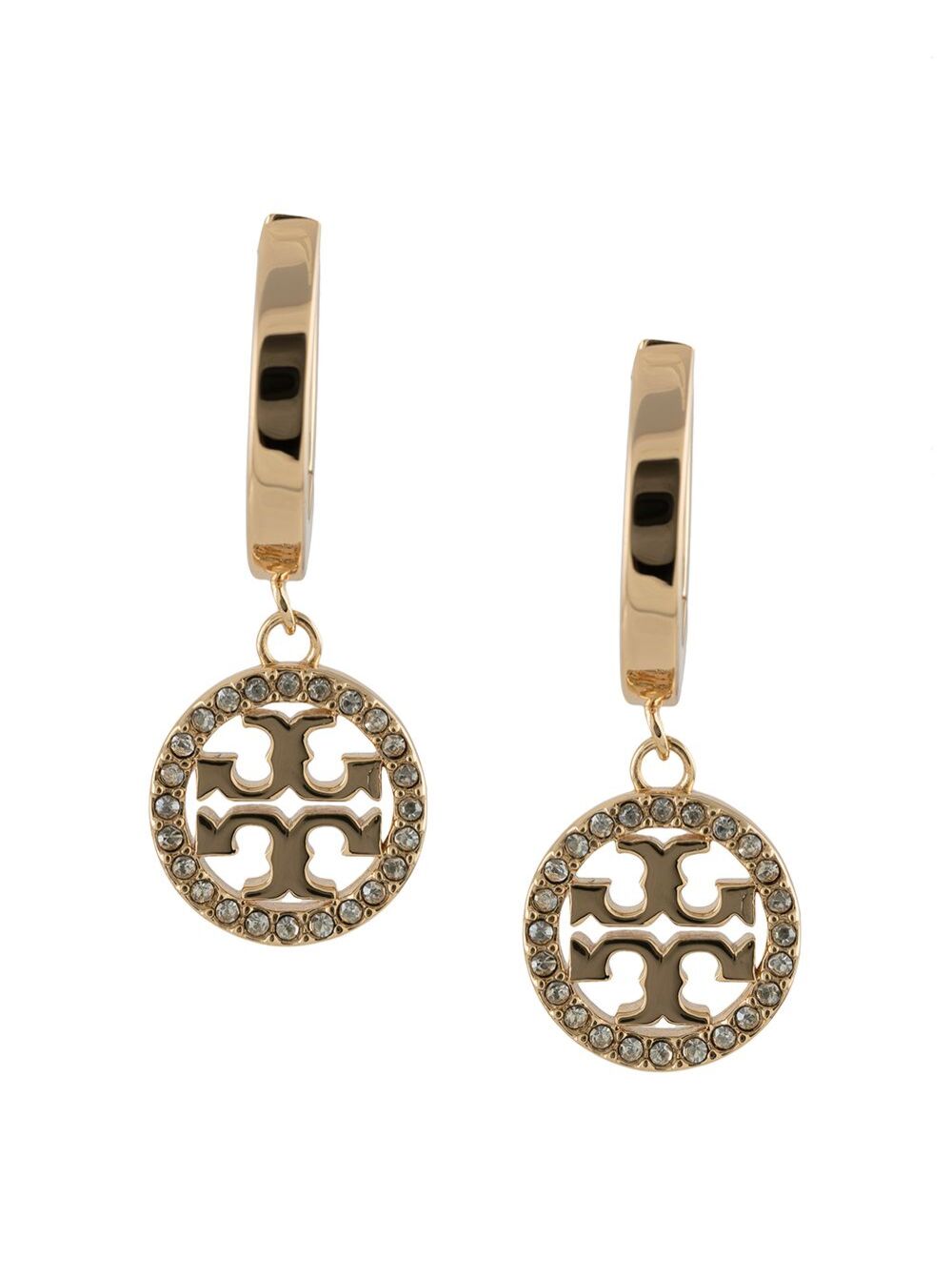 Tory Burch Logo-Embellished Hoop Earrings — Gold Brass
