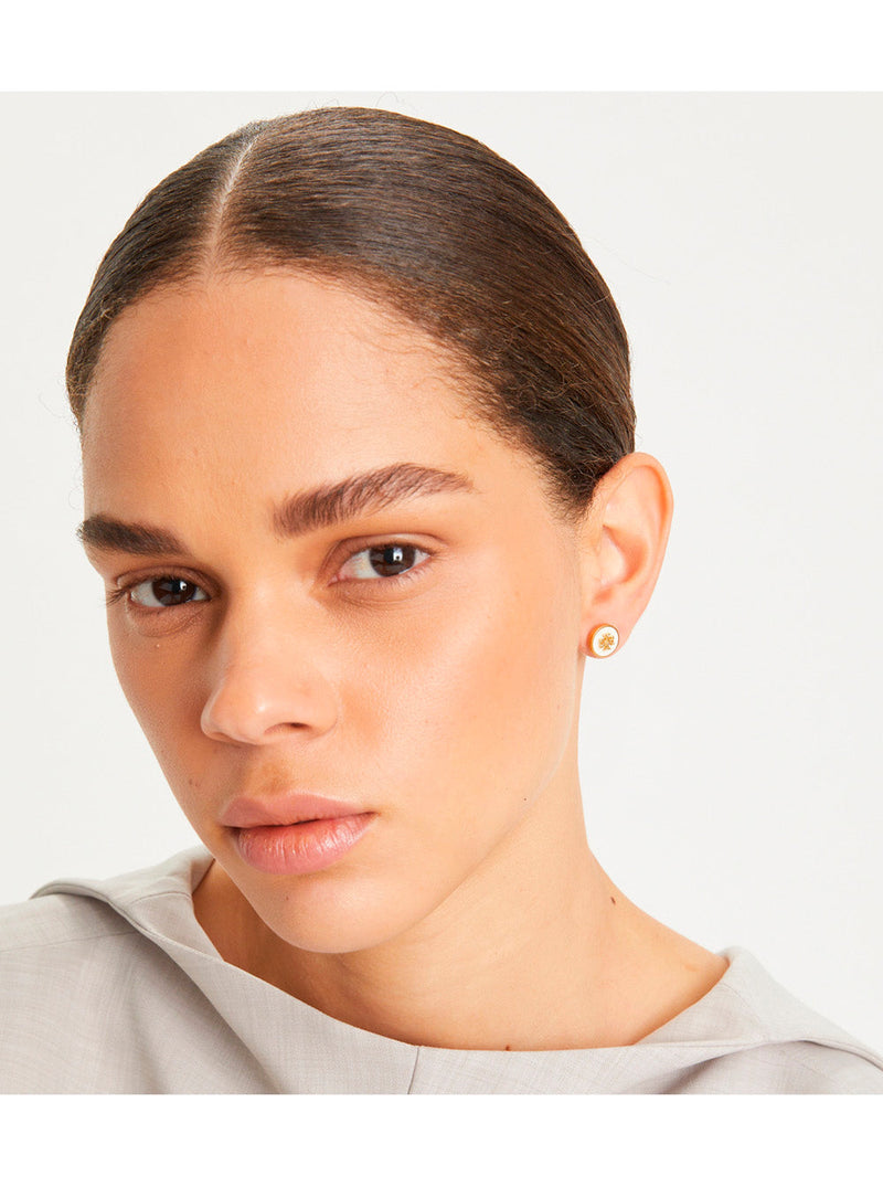 Tory Burch Double T Logo Earrings — Gold Brass