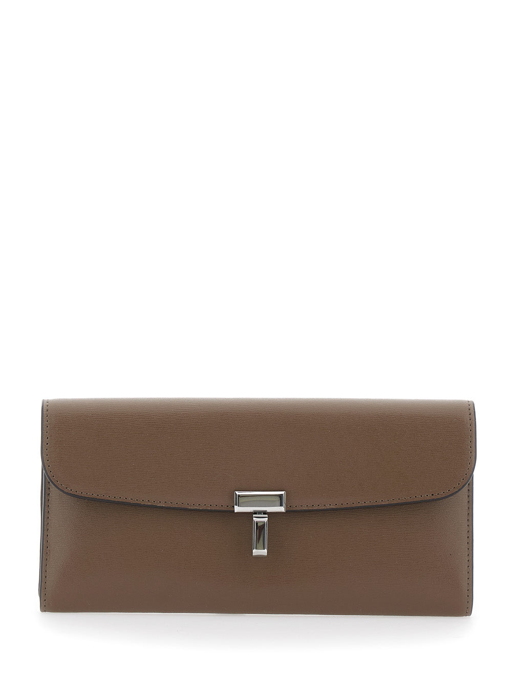Toteme T-Lock Leather Wallet — Beige