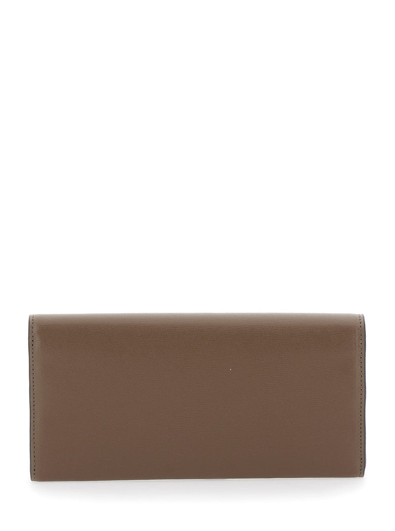 Toteme T-Lock Leather Wallet — Beige