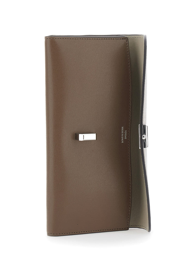 Toteme T-Lock Leather Wallet — Beige