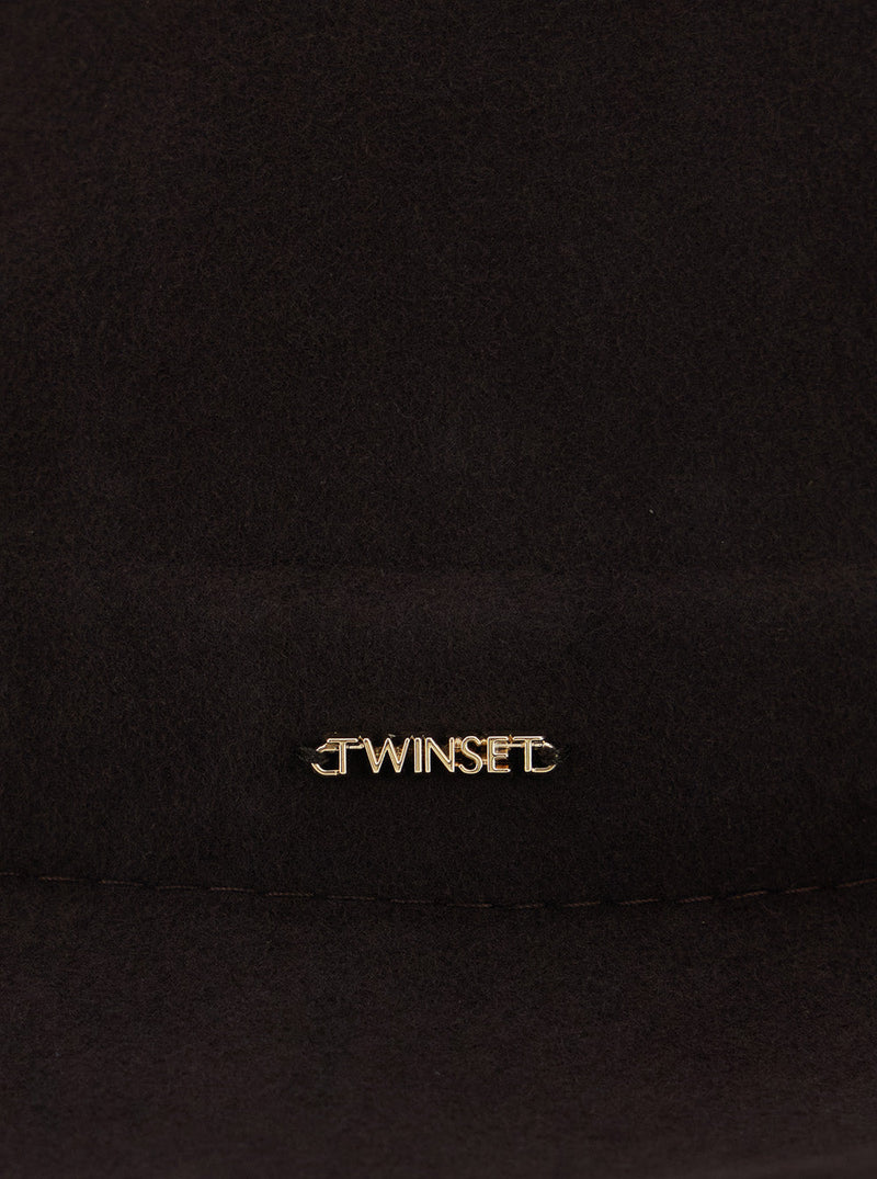 Twinset 262ta4450 Wool With Visor And Pompon Winter Hat — Brown