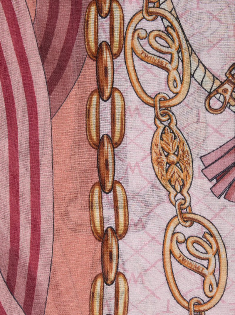 Twinset Chain And Stripe Modal Scarf — Multicolor Scarfs