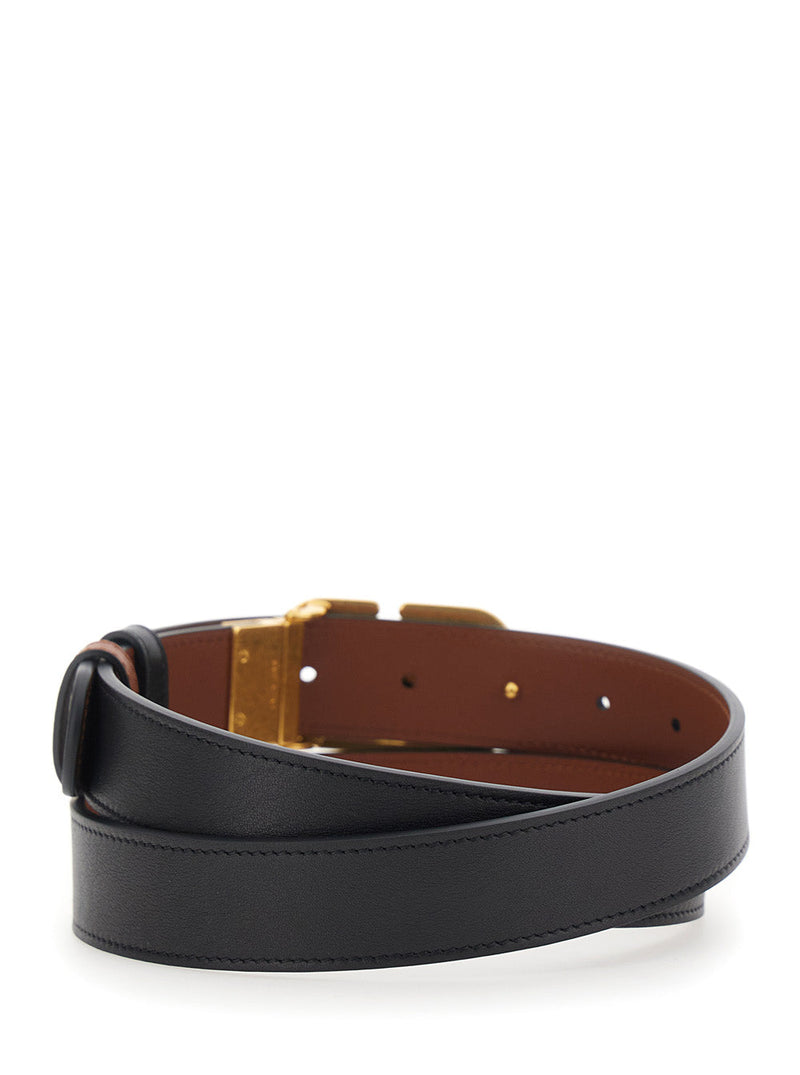 Valentino Garavani Vlogo Buckle Belt — Black Calf Leather