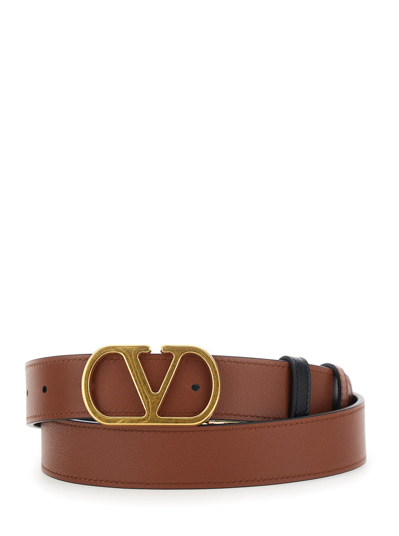 Valentino Garavani Vlogo Buckle Belt — Black Calf Leather