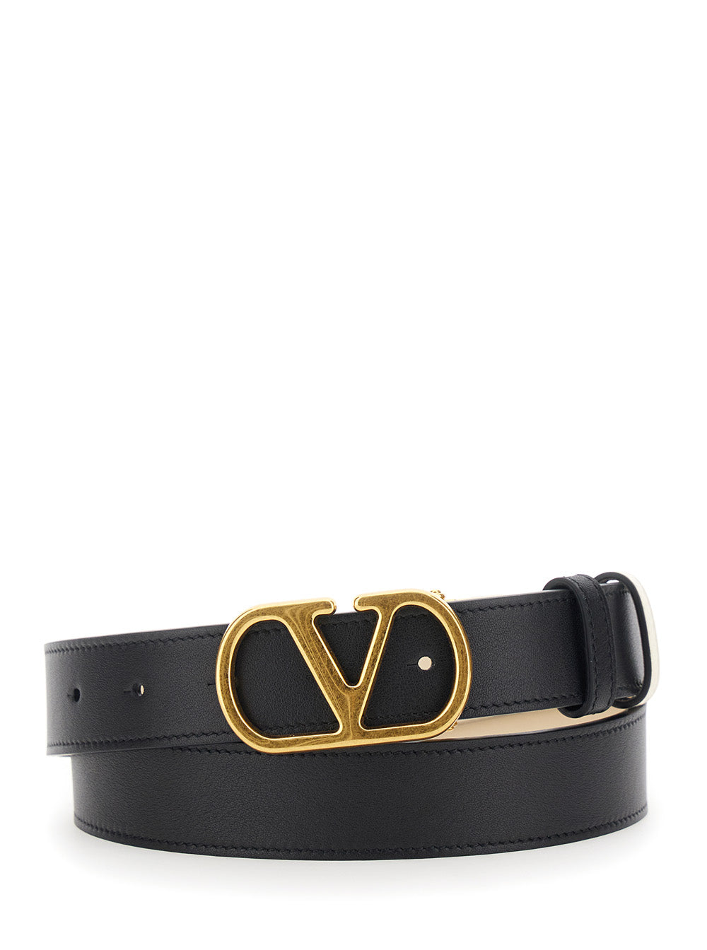 Valentino Garavani Vlogo Buckle Belt — Black Calf Leather