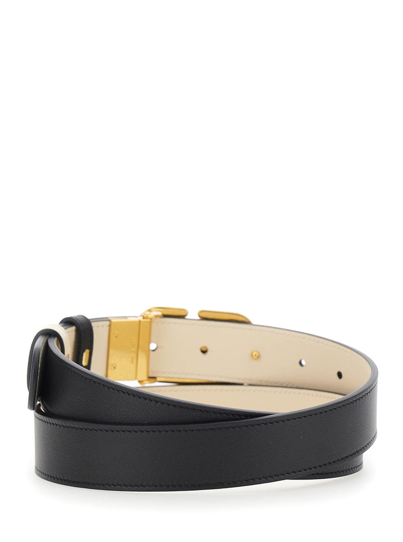 Valentino Garavani Vlogo Buckle Belt — Black Calf Leather