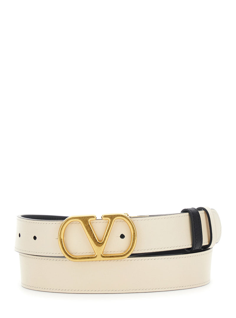 Valentino Garavani Vlogo Buckle Belt — Black Calf Leather