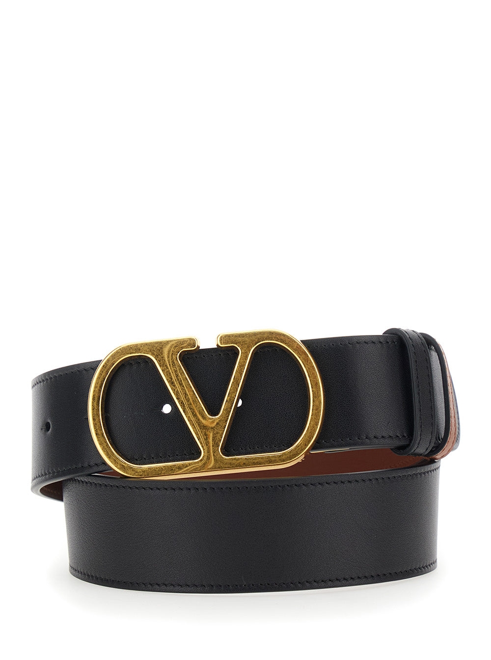 Valentino Garavani Vlogo Buckle Belt — Black Calf Leather