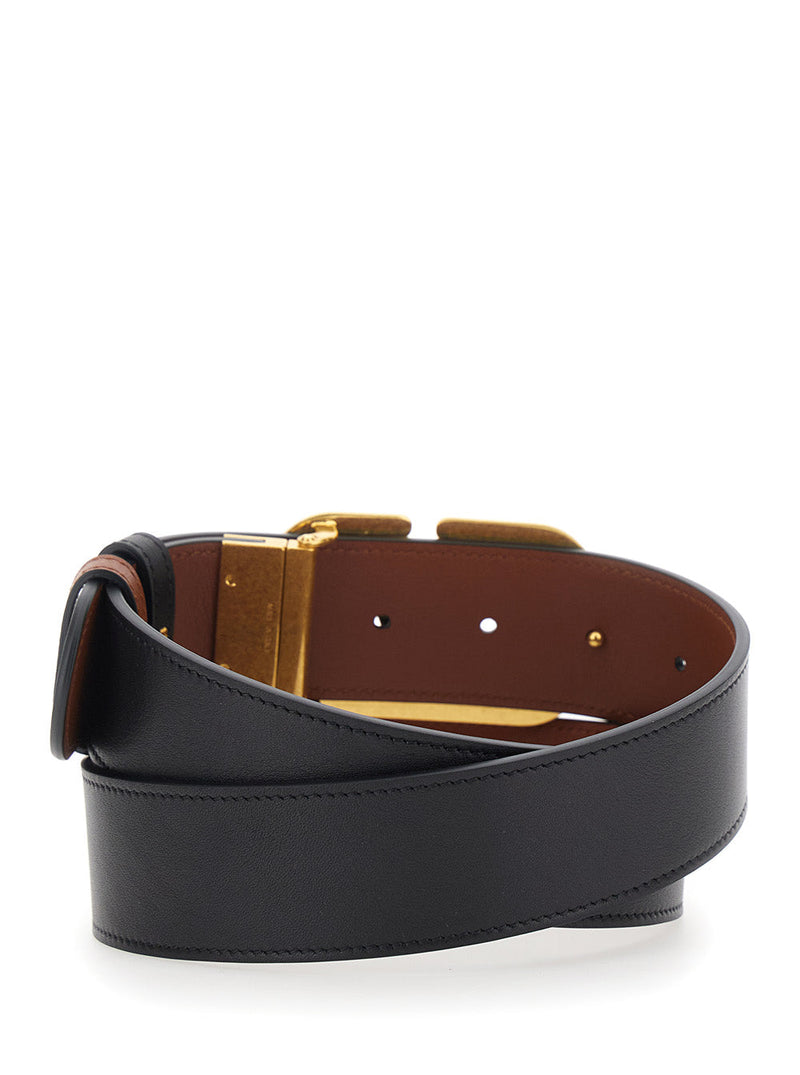 Valentino Garavani Vlogo Buckle Belt — Black Calf Leather
