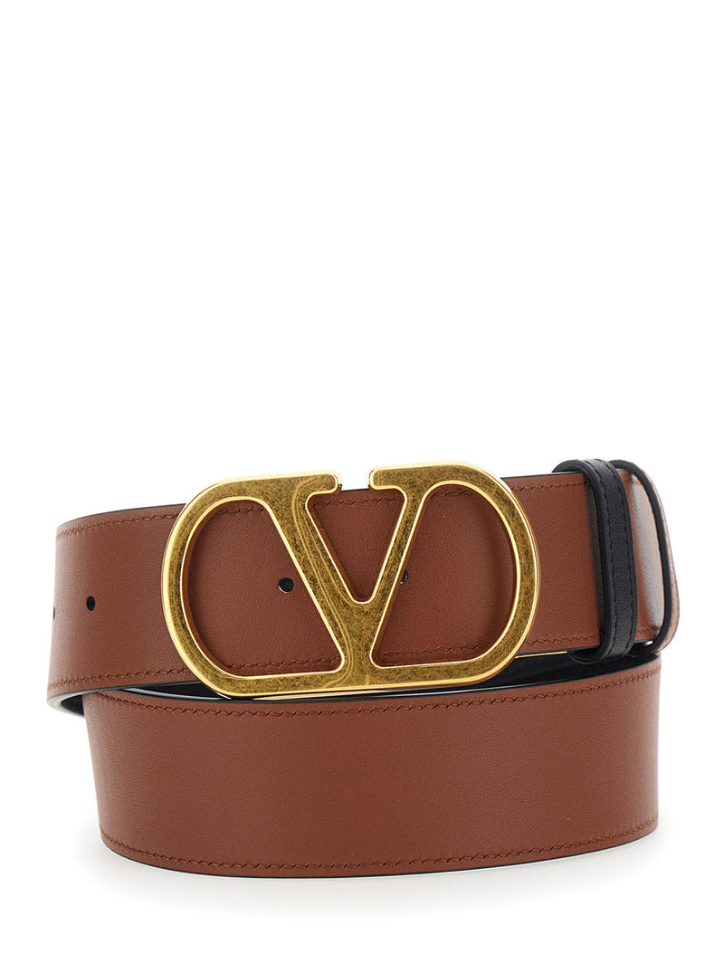 Valentino Garavani Vlogo Buckle Belt — Black Calf Leather