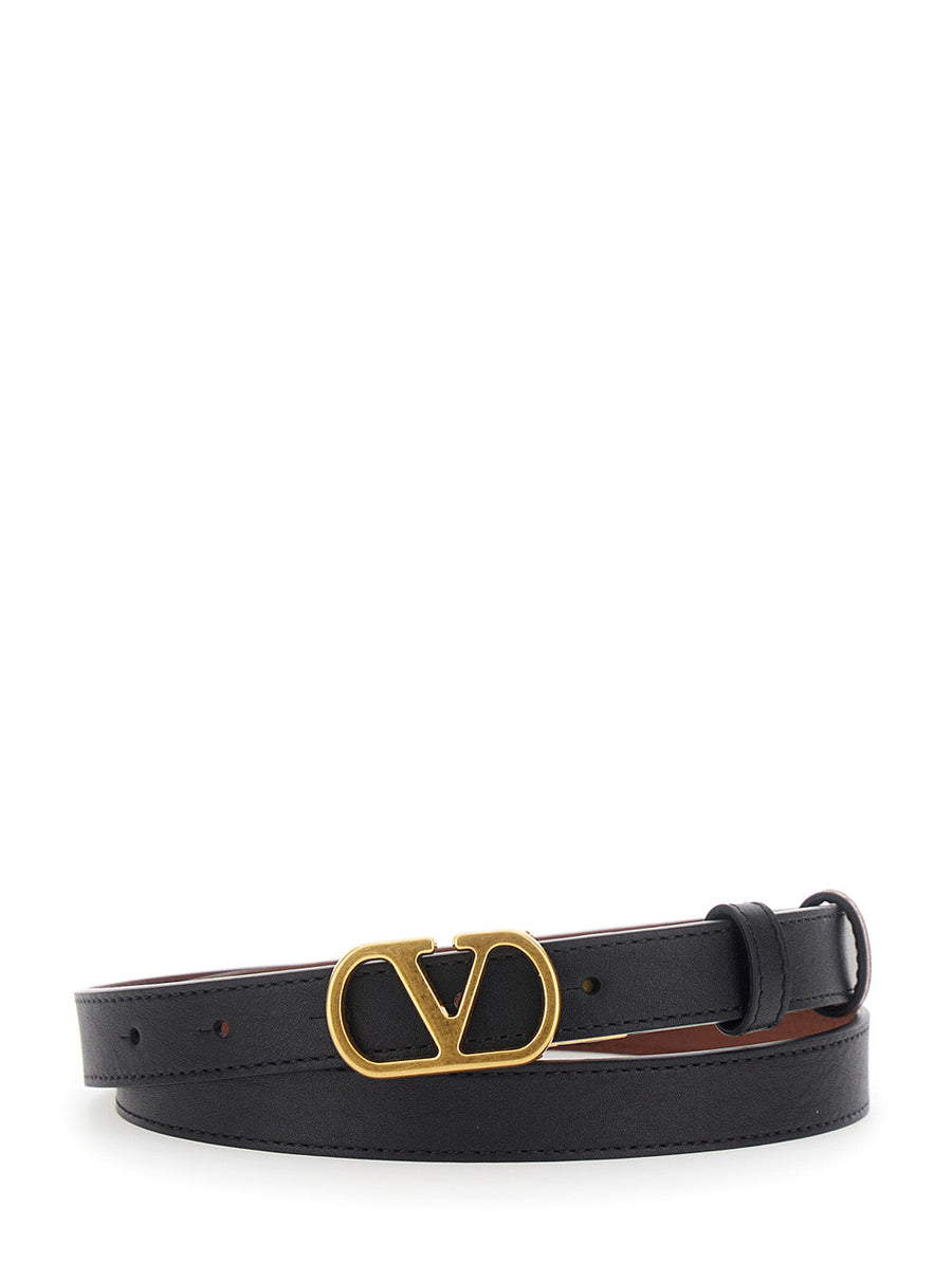 Valentino Garavani Vlogo Buckle Belt — Black Calf Leather