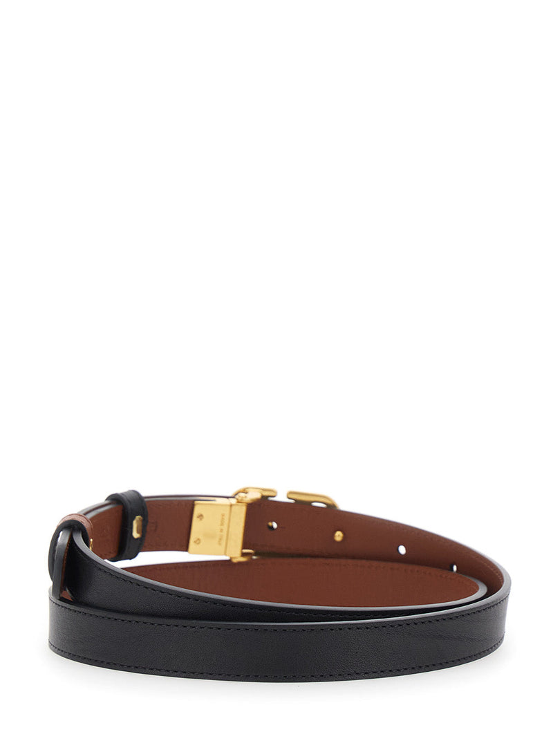 Valentino Garavani Vlogo Buckle Belt — Black Calf Leather