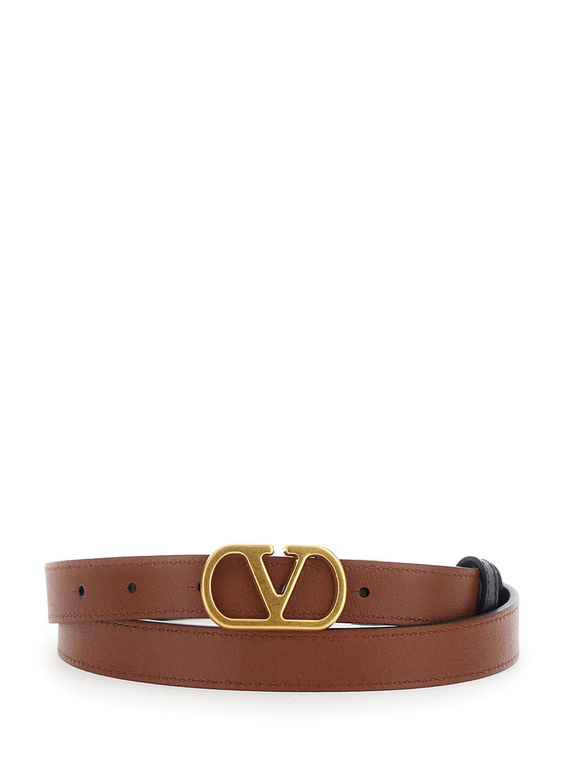 Valentino Garavani Vlogo Buckle Belt — Black Calf Leather