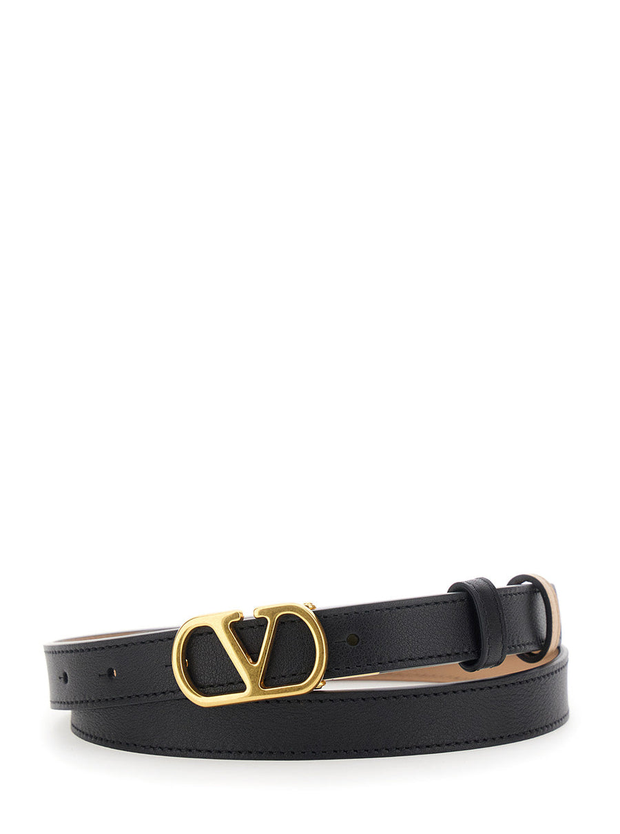 Valentino Garavani Reversible Vlogo Buckle Calf Leather Belt — Black