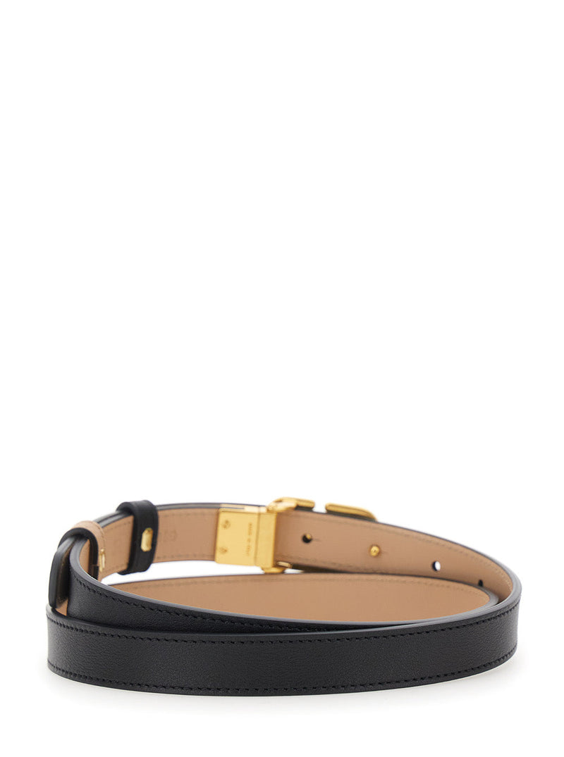 Valentino Garavani Reversible Vlogo Buckle Calf Leather Belt — Black