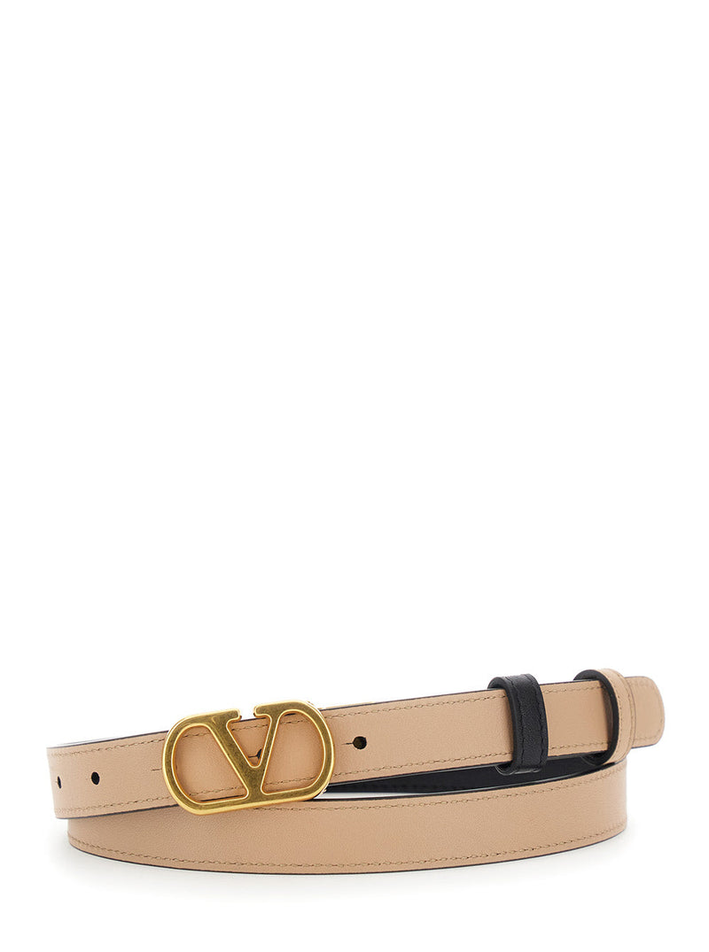 Valentino Garavani Reversible Vlogo Buckle Calf Leather Belt — Black