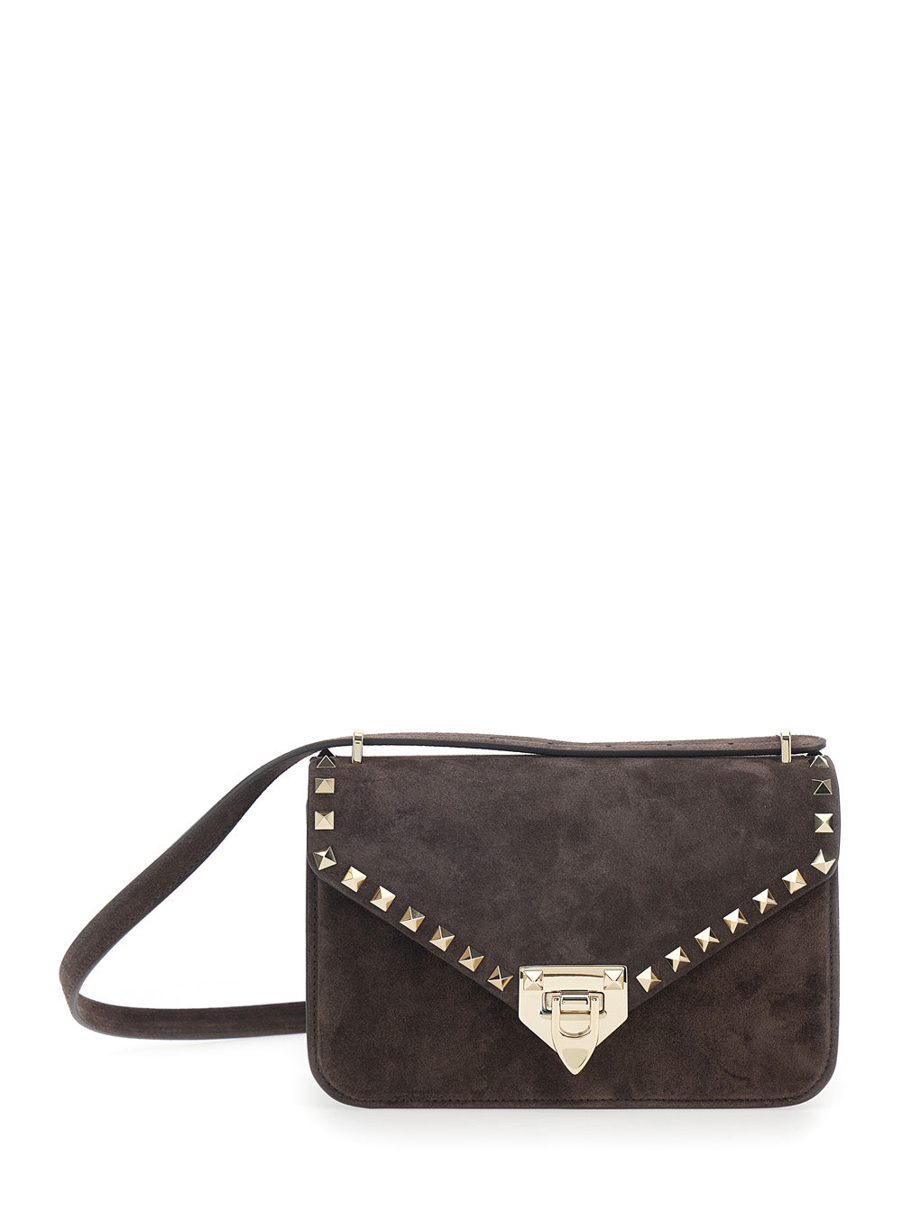 Valentino Garavani Rockstud Crossbody Bag — Brown Lamb