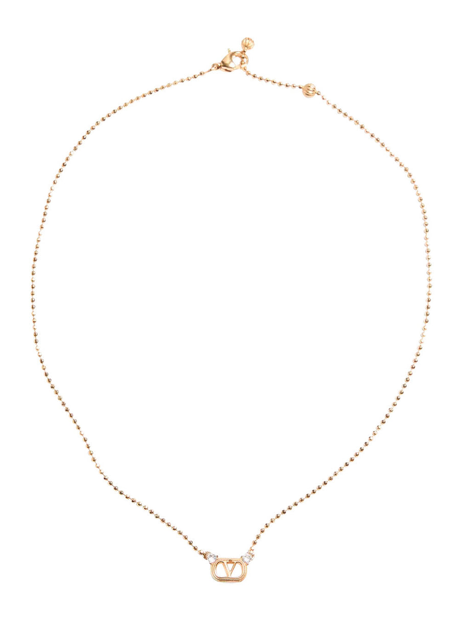 Valentino Garavani Vlogo Plaque Necklace — Gold Brass Necklaces