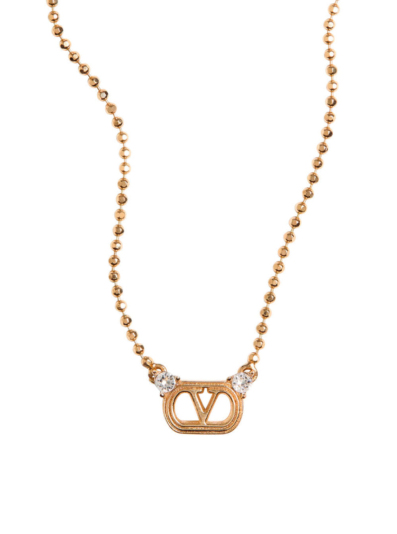 Valentino Garavani Vlogo Plaque Necklace — Gold Brass Necklaces