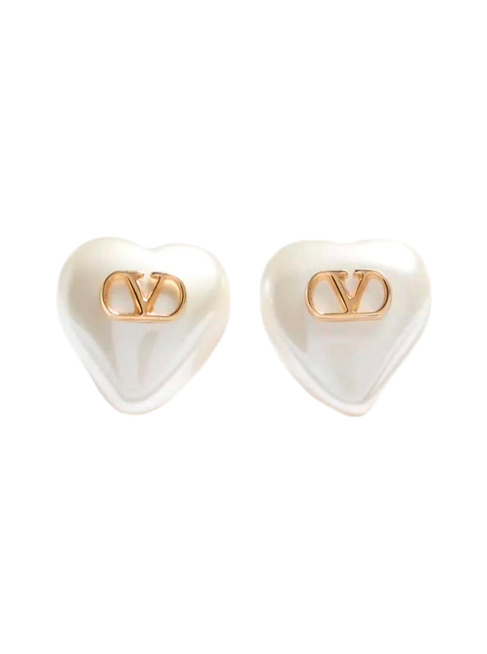 Valentino Garavani Pearl And Vlogo Stud Earrings — White Brass