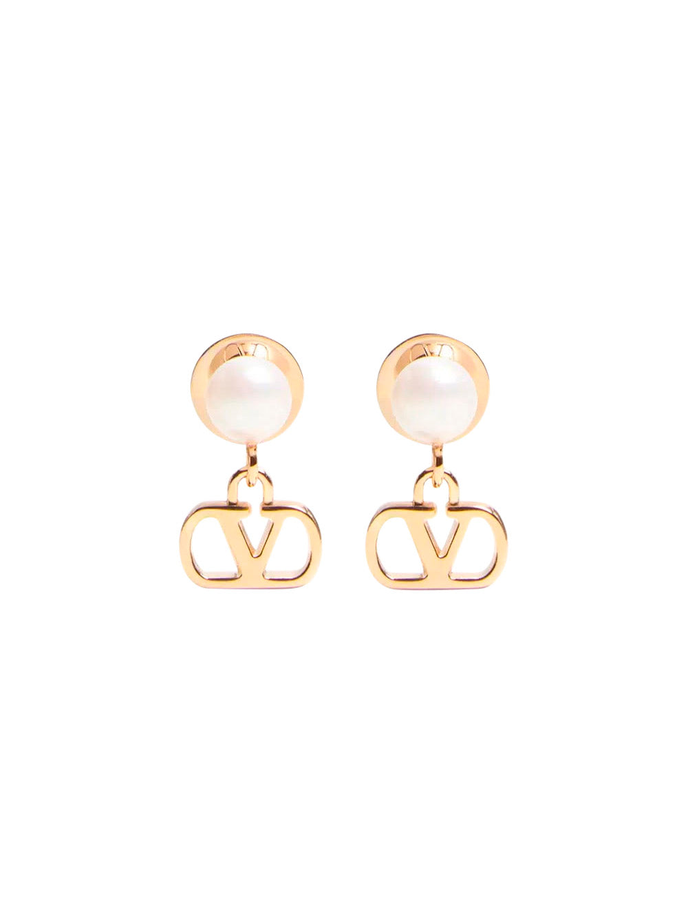 Valentino Garavani Vlogo Pearl Drop Earrings — Bronze Brass