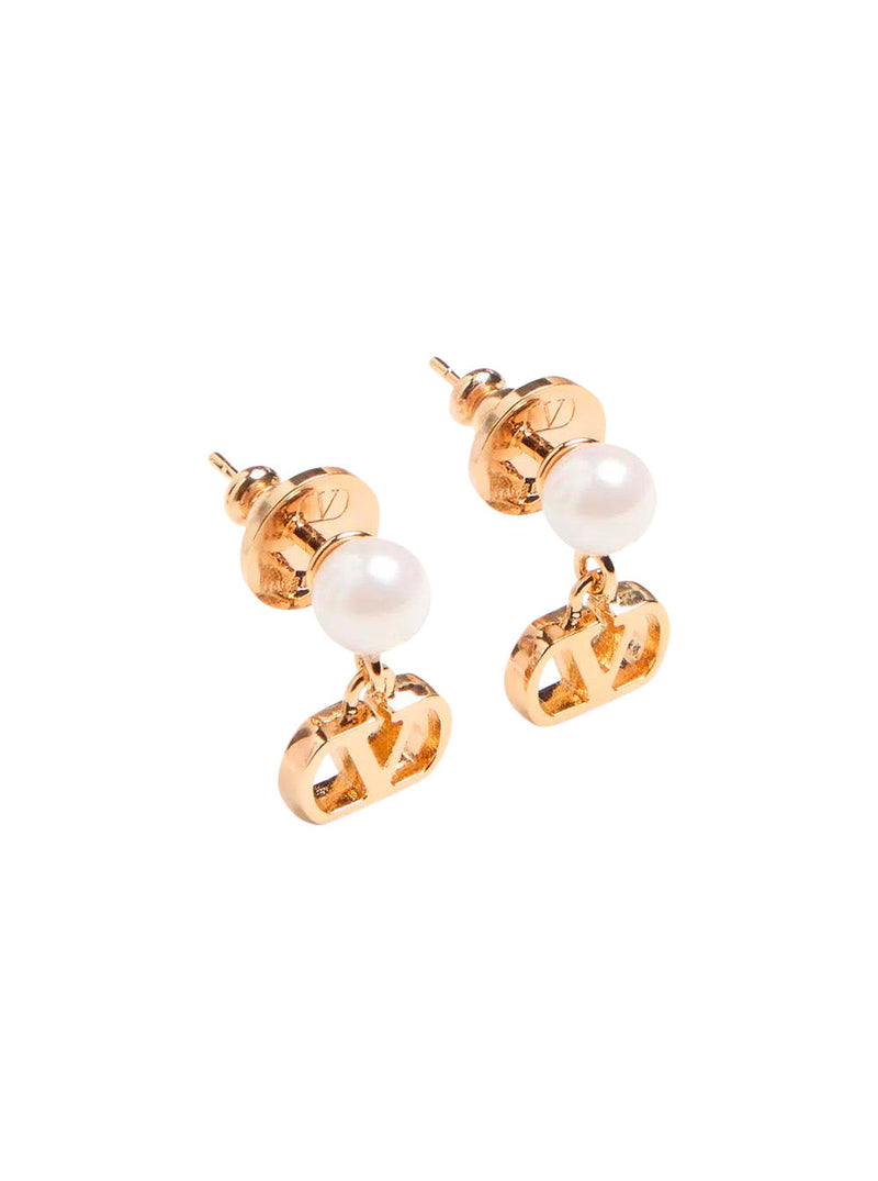 Valentino Garavani Vlogo Pearl Drop Earrings — Bronze Brass