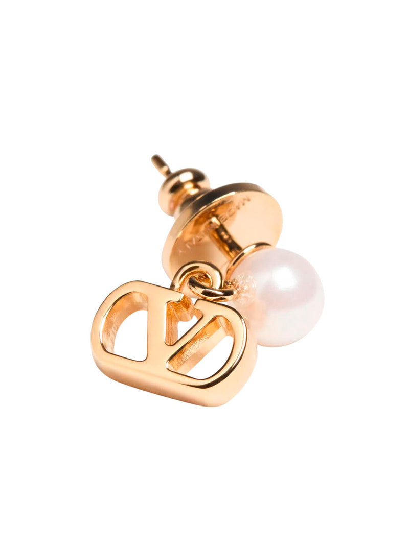 Valentino Garavani Vlogo Pearl Drop Earrings — Bronze Brass