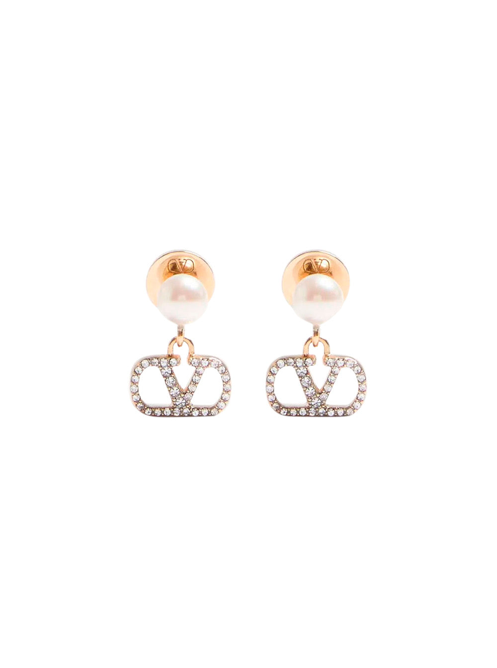 Valentino Garavani Pearl And Crystal Drop Earrings — Gold Brass