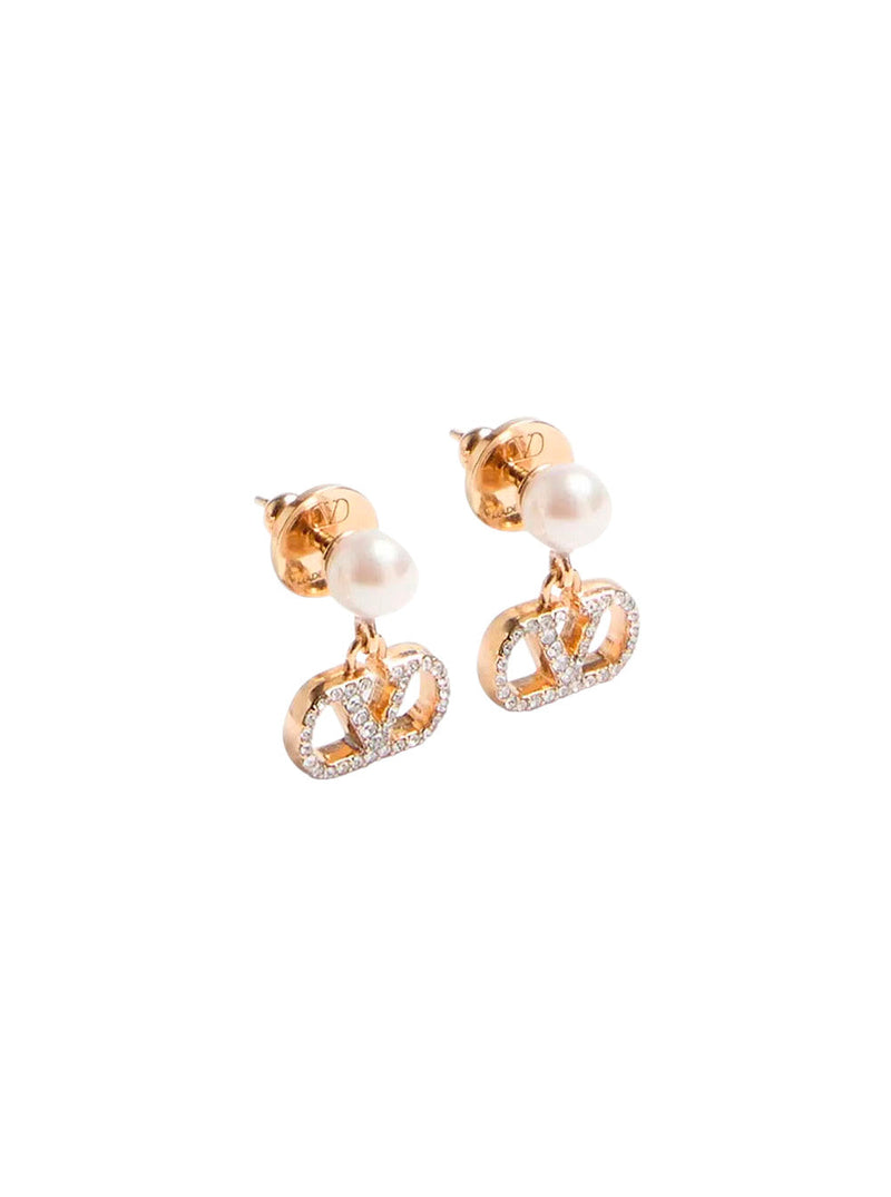 Valentino Garavani Pearl And Crystal Drop Earrings — Gold Brass