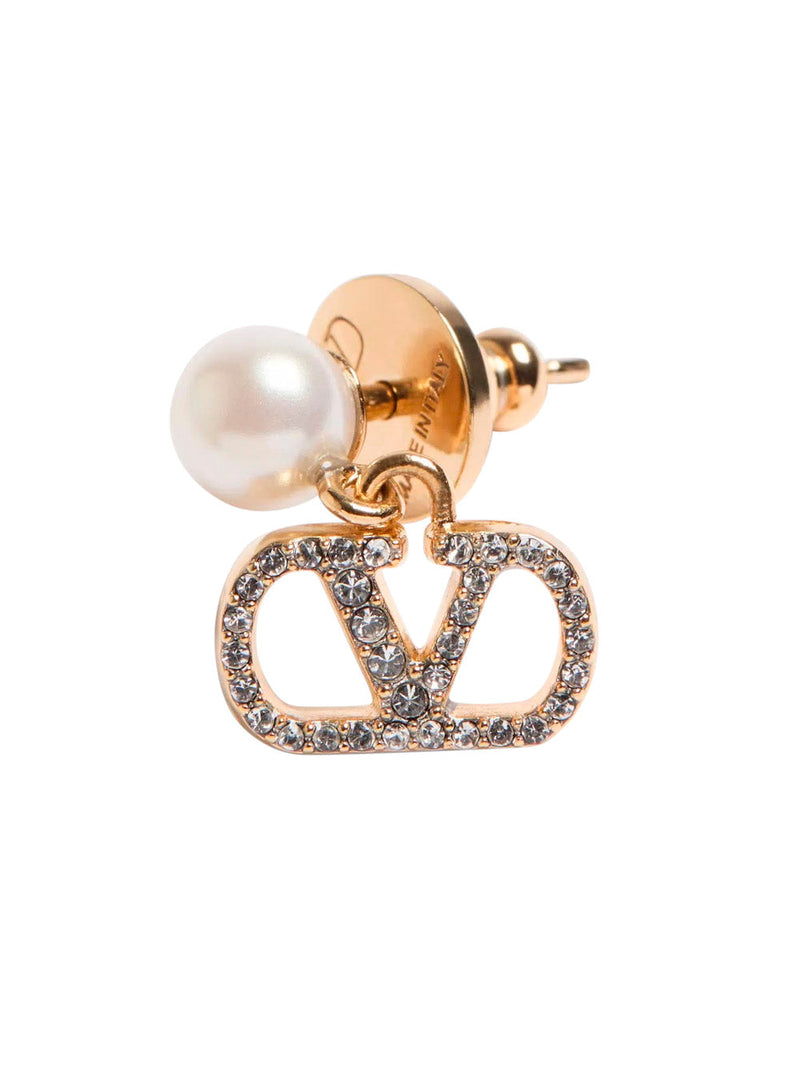 Valentino Garavani Pearl And Crystal Drop Earrings — Gold Brass