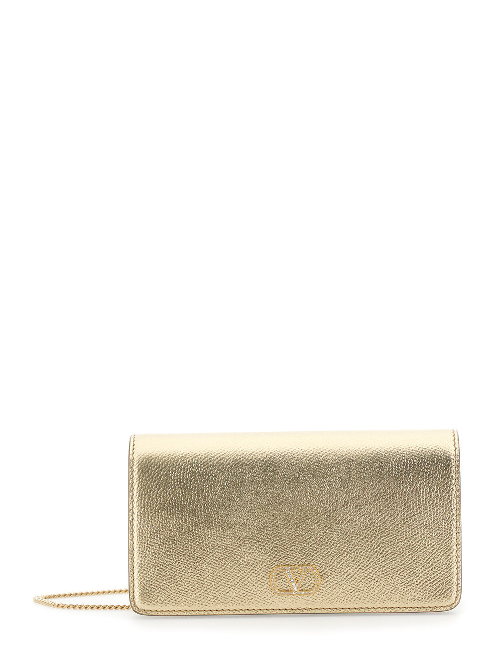 Valentino Garavani Metallic Leather Vlogo Clutch — Gold Calf