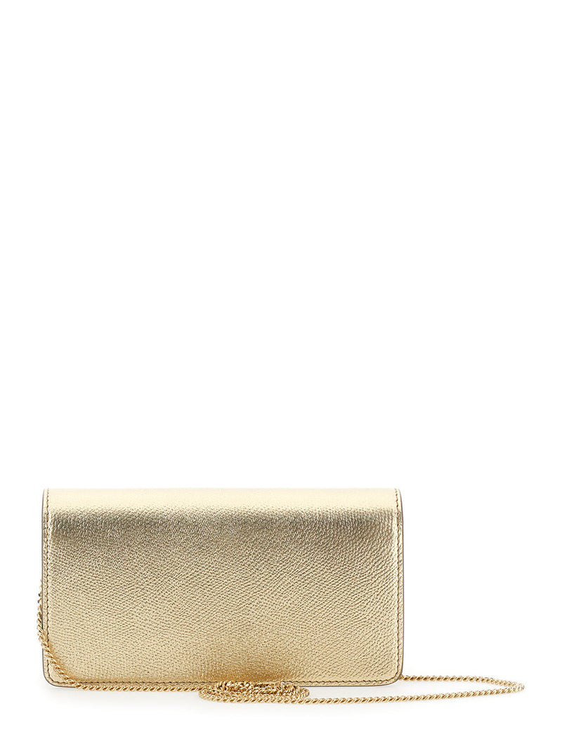 Valentino Garavani Metallic Leather Vlogo Clutch — Gold Calf